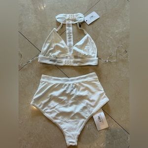 White choker mesh high waisted bikini set- New With Tags